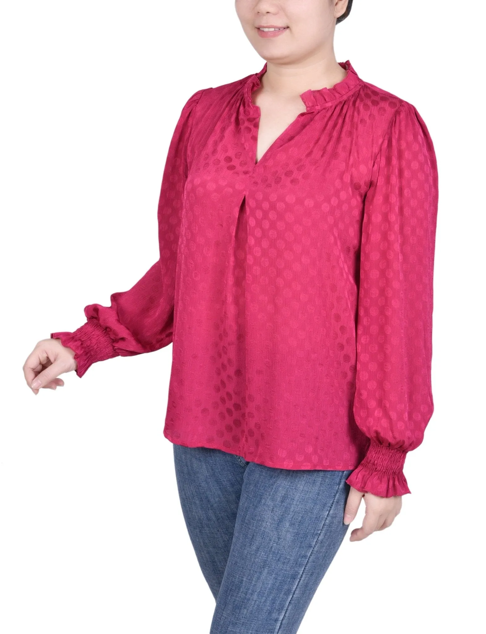 Long Sleeve Smocked Cuff Blouse - Petite sold by Dress Barn product image thumbnail 5