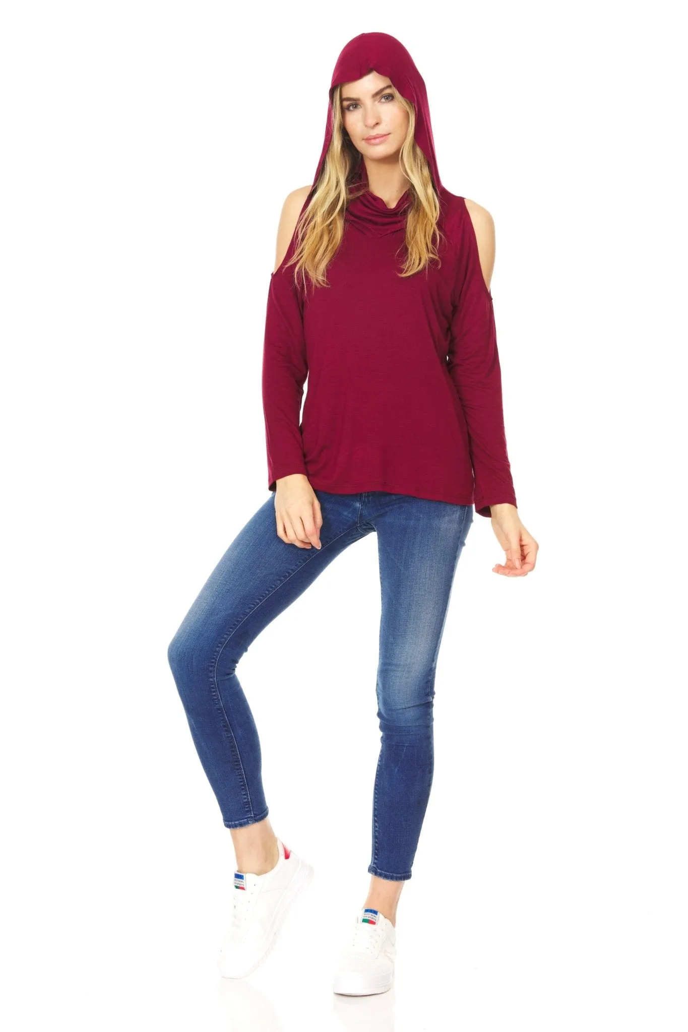Long Sleeves Casual Knit Top with Hood and Cut out shoulders sold by Dress Barn product image thumbnail 3