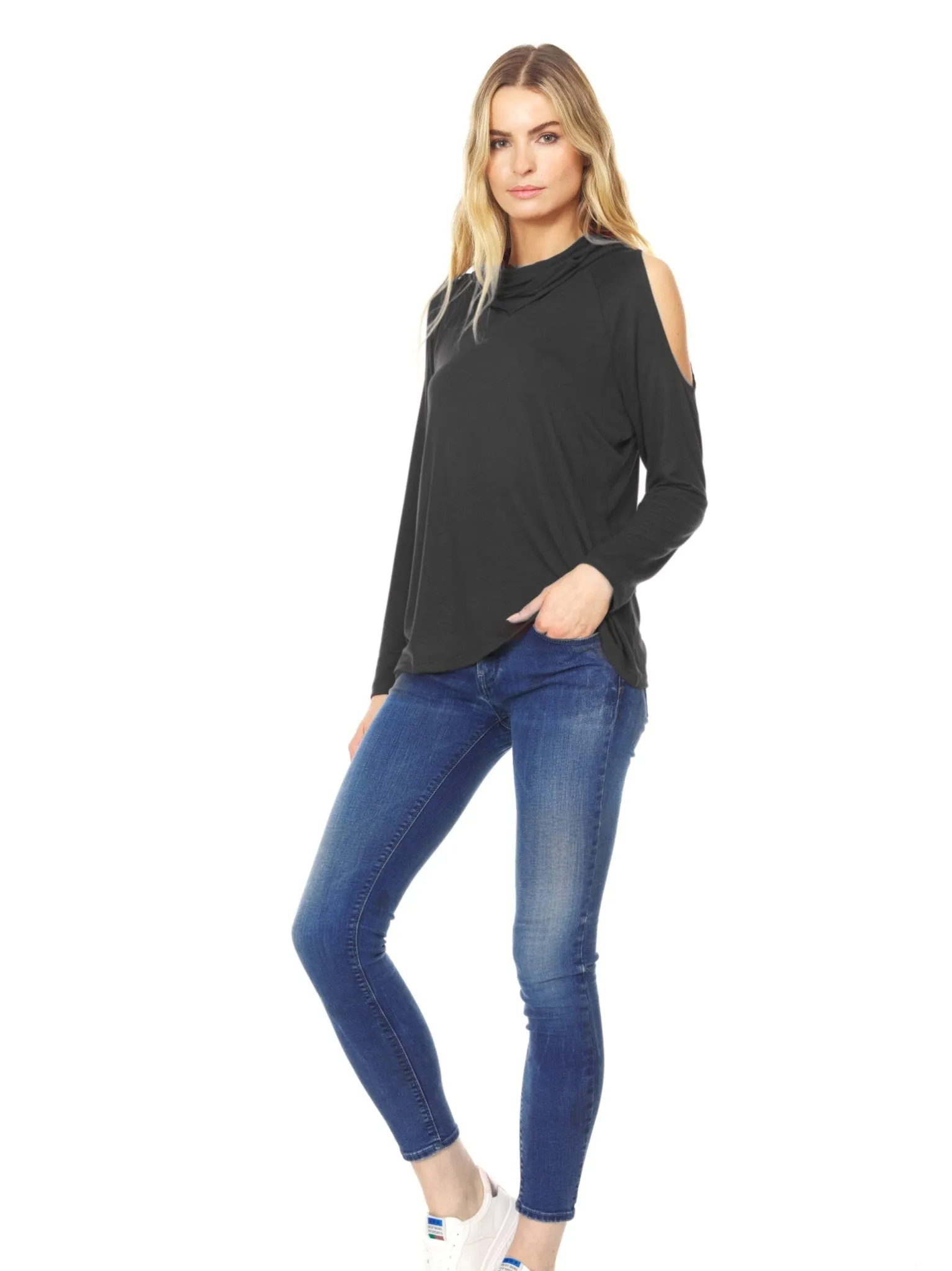 Long Sleeves Casual Knit Top with Hood and Cut out shoulders sold by Dress Barn product image thumbnail 4