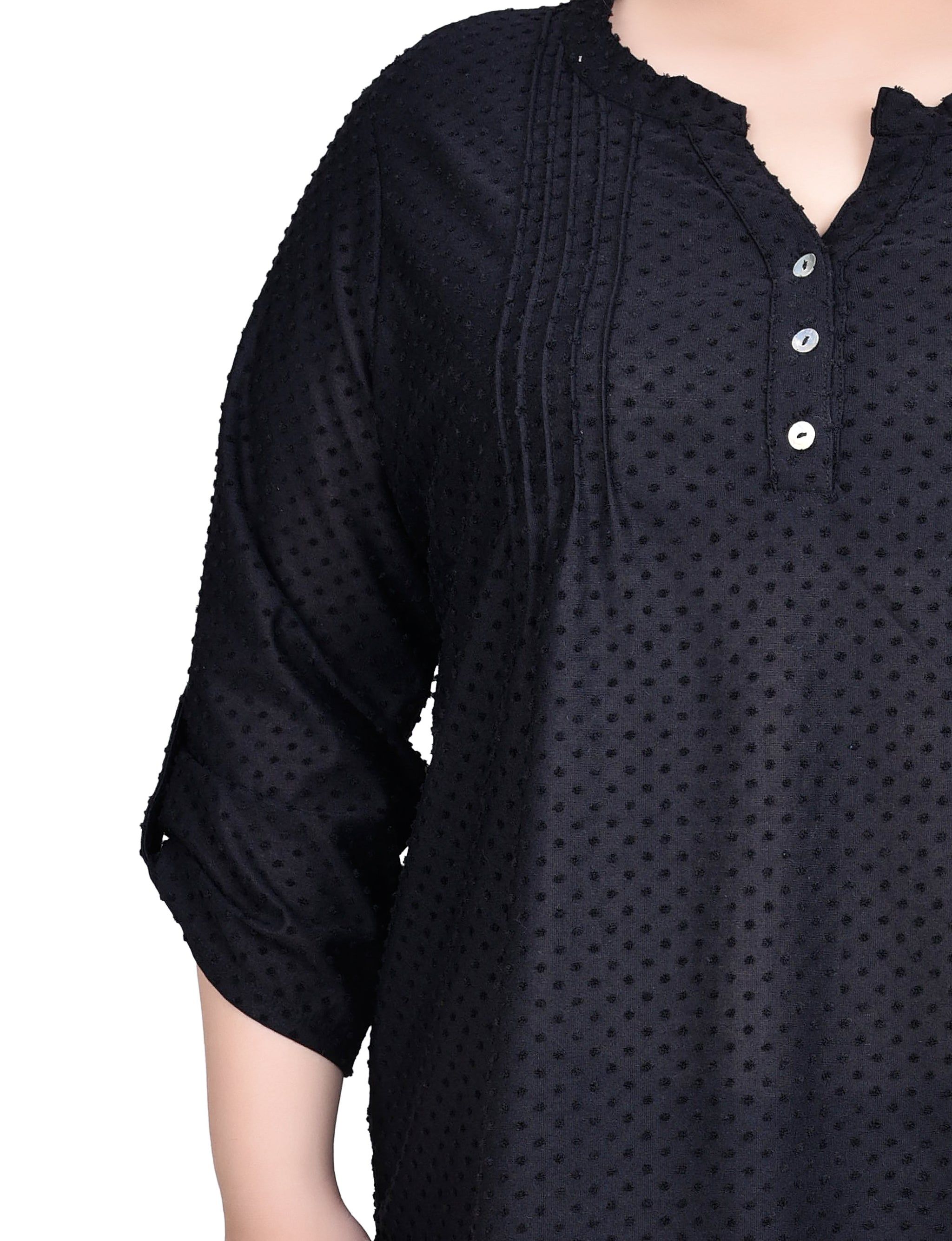 NY Collection 3/4 Sleeve Roll Tab Y Neck Top - Plus sold by Dress Barn product image thumbnail 3