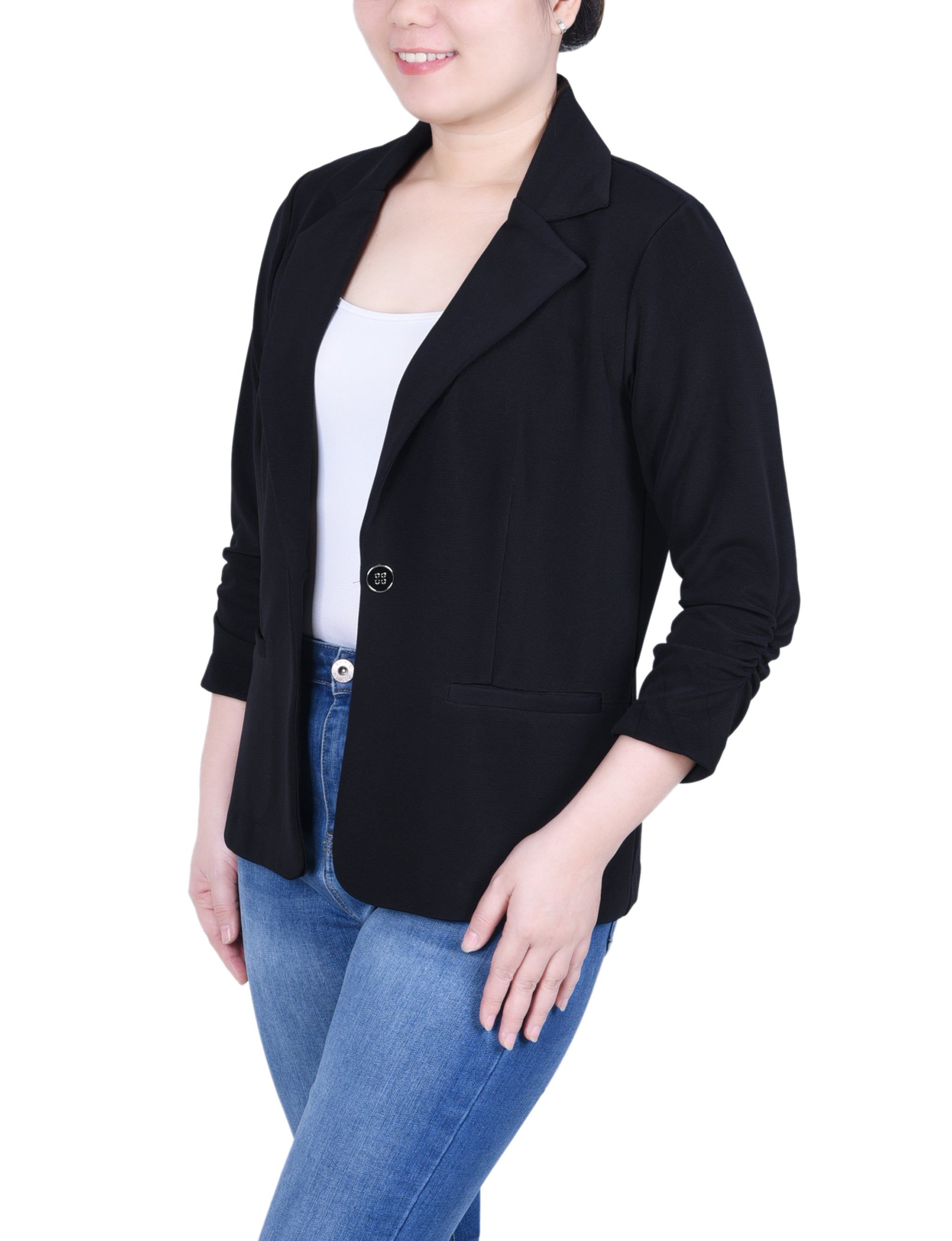 NY Collection 3/4 Sleeve Knit Ottoman Jacket - Petite sold by Dress Barn product image thumbnail 2