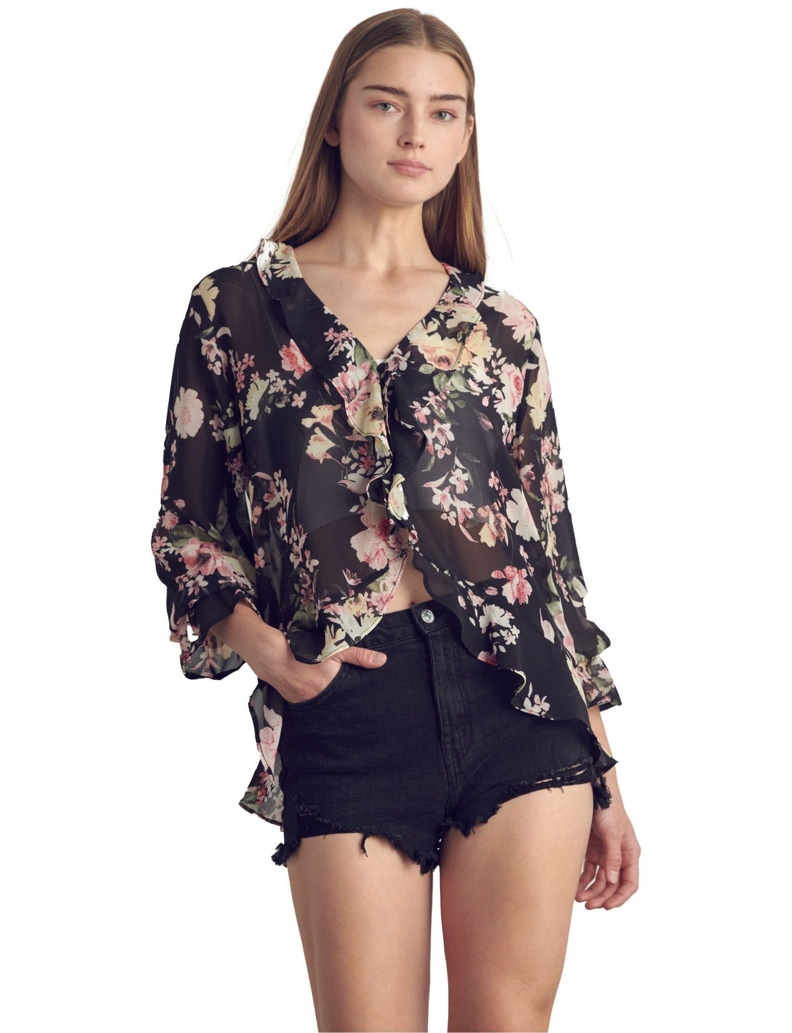 Ruffle detail long sleeve in chiffon floral print sold by Dress Barn product image thumbnail 4