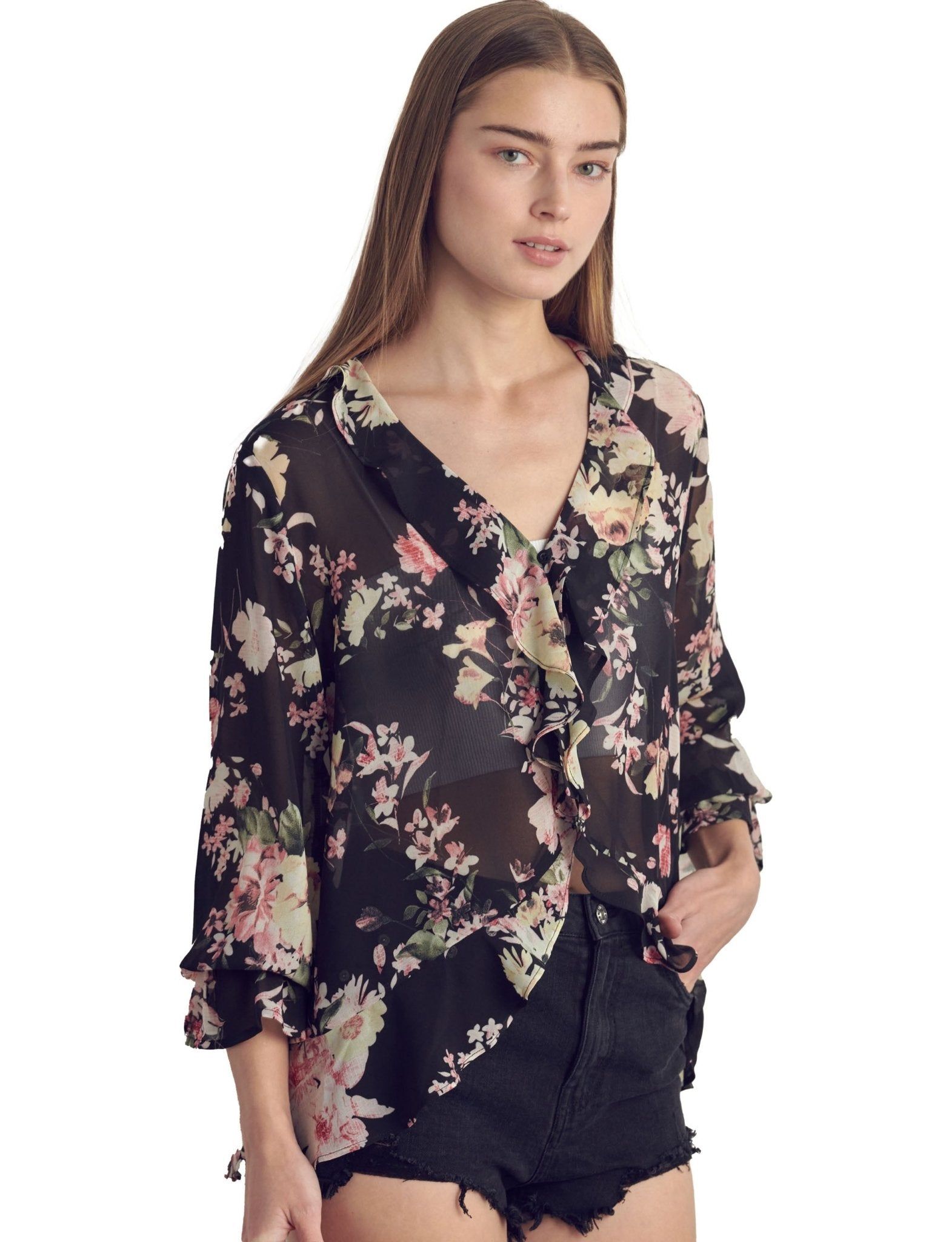 Ruffle detail long sleeve in chiffon floral print sold by Dress Barn product image thumbnail 5