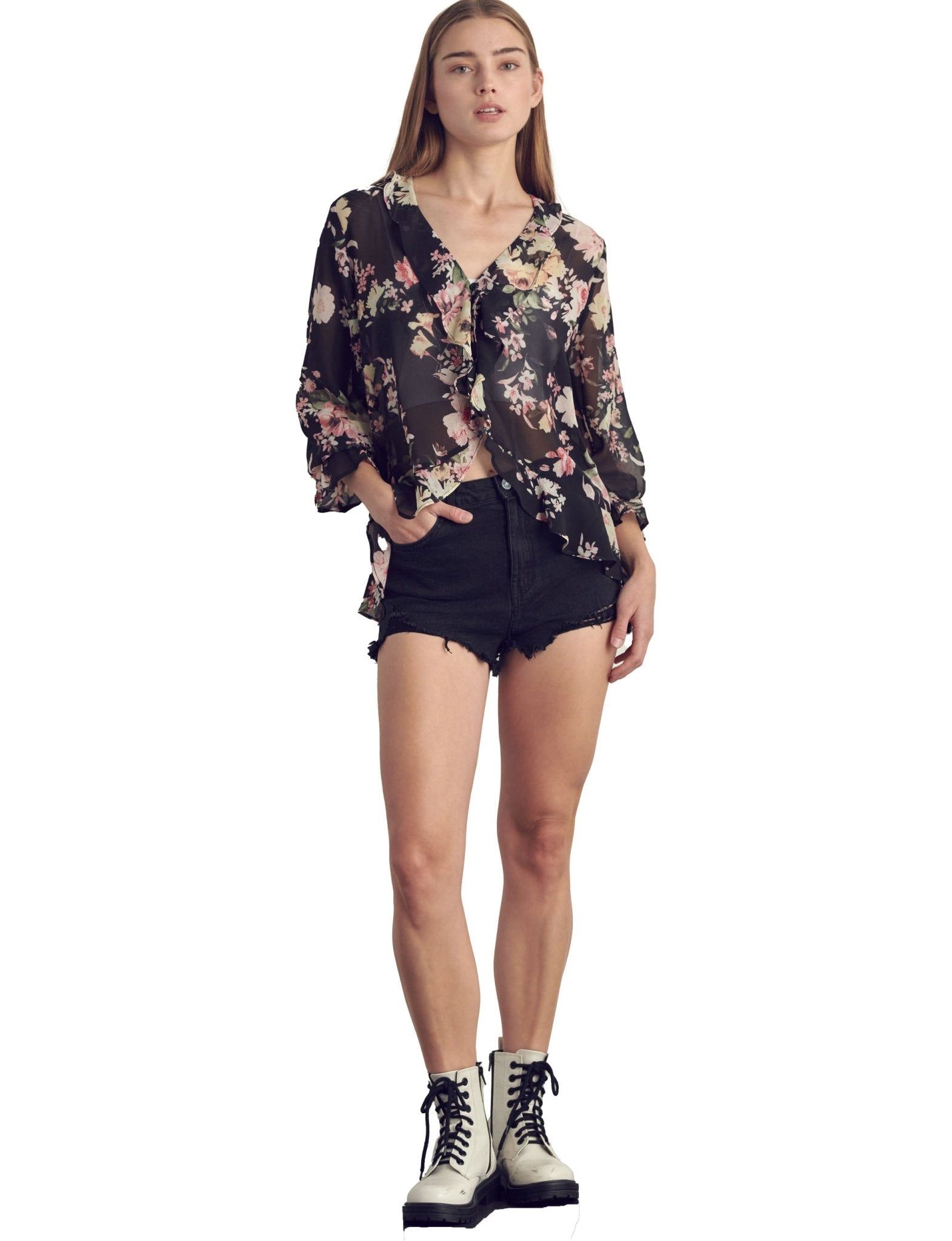 Ruffle detail long sleeve in chiffon floral print sold by Dress Barn product image thumbnail 2