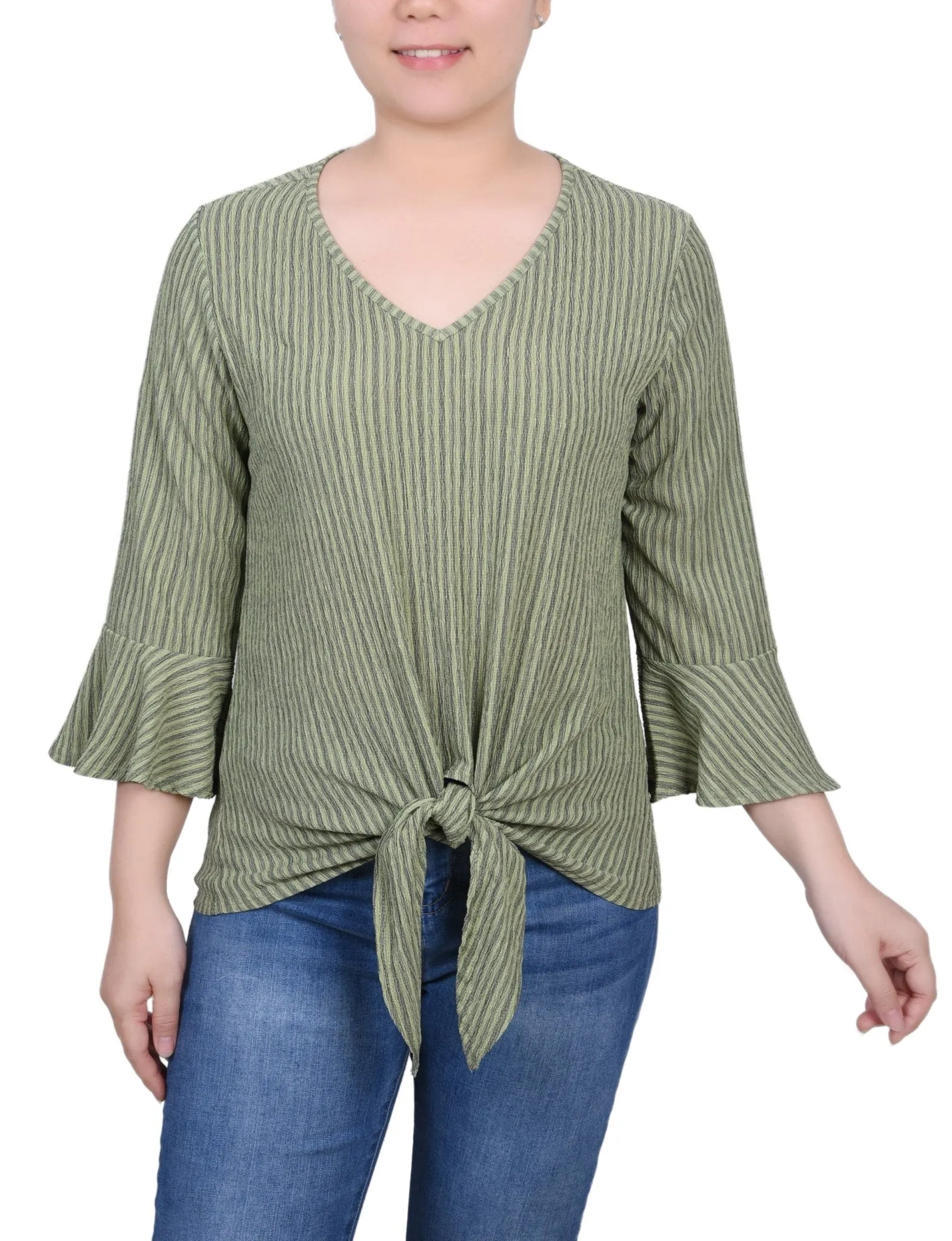 3/4 Length Bell Sleeve Textured Knit Top - Petite sold by Dress Barn