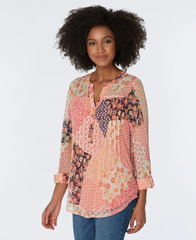 Roz & Ali Coral Mesh Patchwork Popover sold by Dress Barn