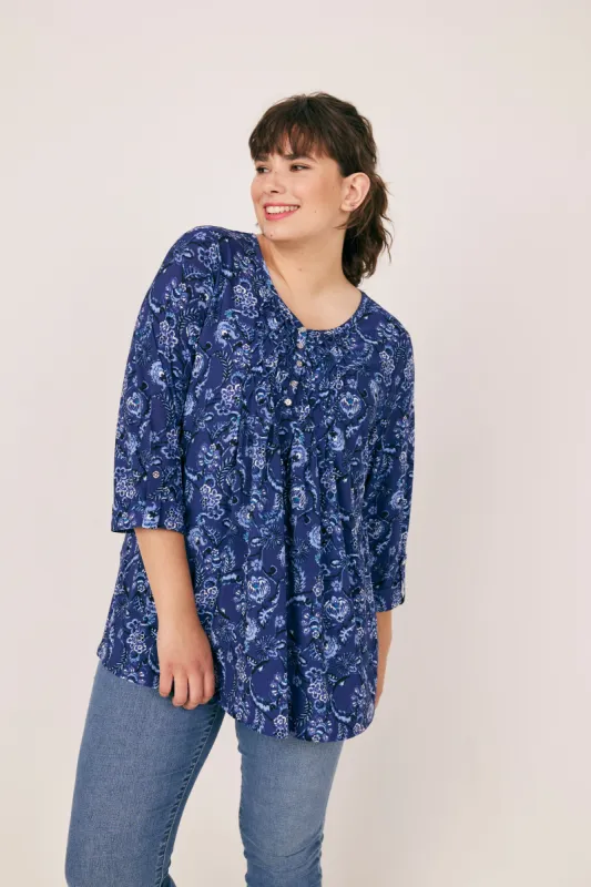 Roz & Ali Honeycomb Smocked Popover with Three Quarter Sleeves - Plus sold by Dress Barn