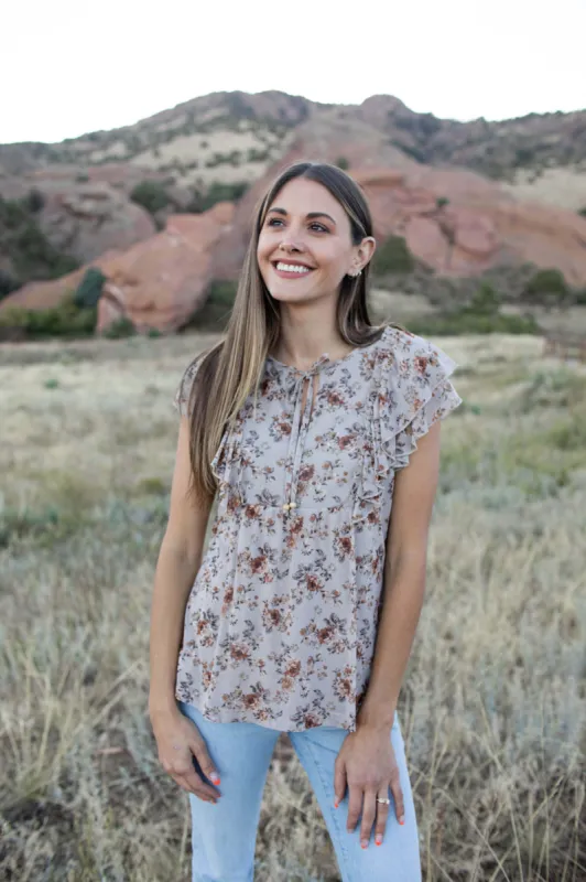 Westport Neutral Floral Flutter Sleeve Blouse sold by Dress Barn
