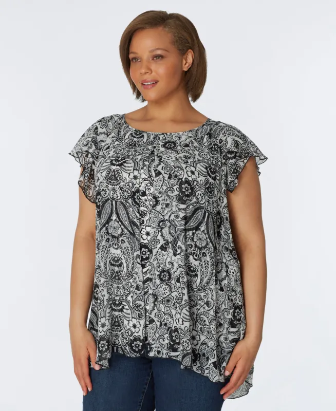 Roz & Short Sleeve Paisley Layered Popover - Plus sold by Dress Barn