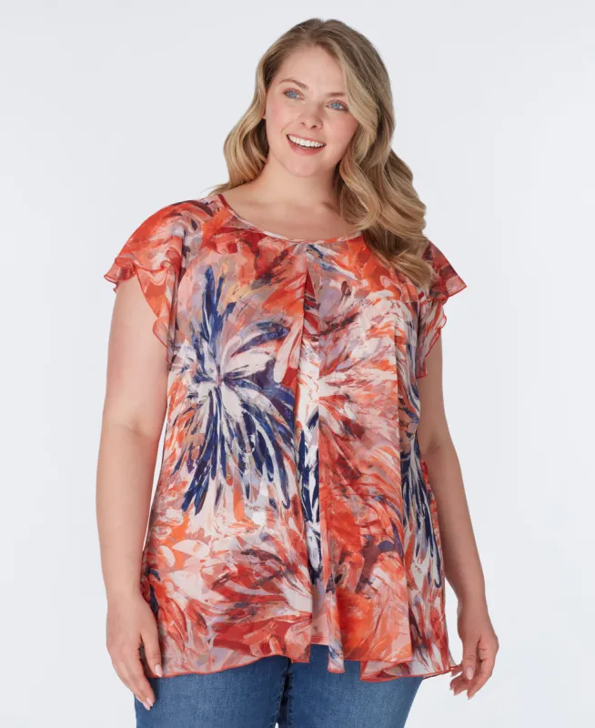 Roz & Ali Short Sleeve Fly Away Chiffon Popover - Plus sold by Dress Barn