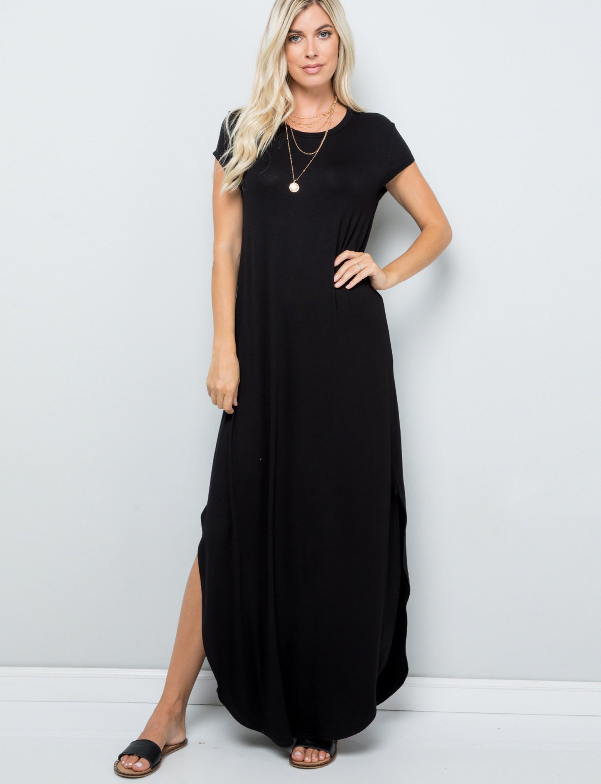 Soft Sleeve Maxi Dress With Side Slit sold by Dress Barn