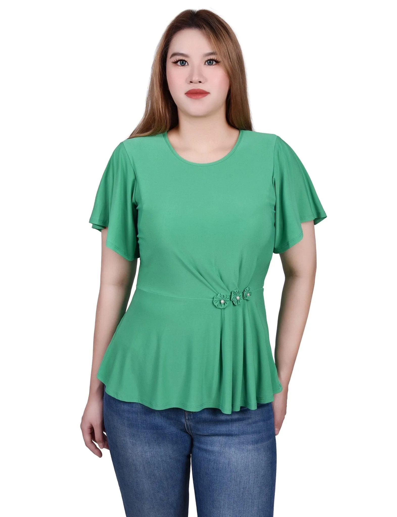 Flutter Sleeve Flower-Detail Top - Petite sold by Dress Barn product image thumbnail 5