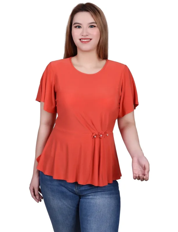 Flutter Sleeve Flower-Detail Top - Petite sold by Dress Barn