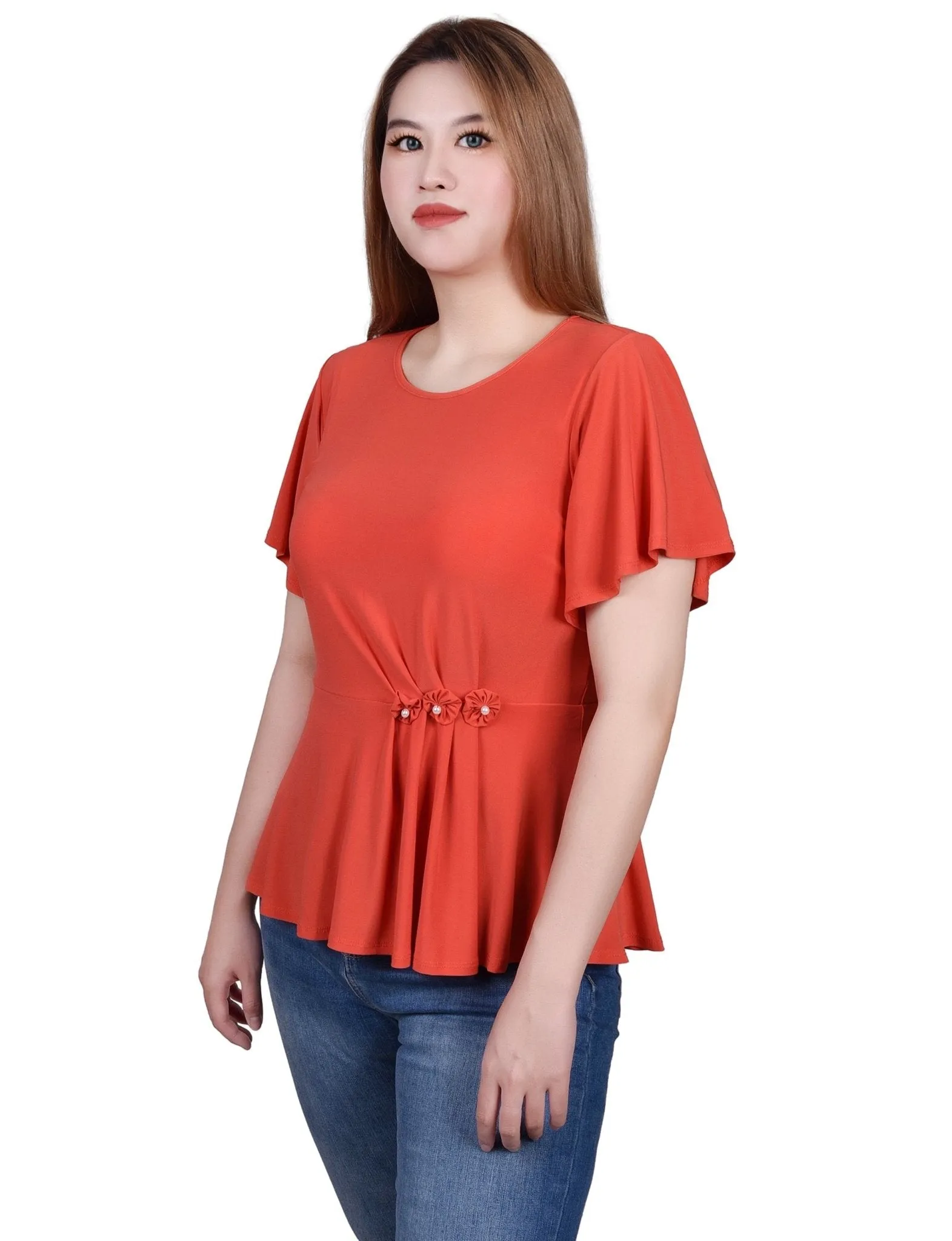 Flutter Sleeve Flower-Detail Top - Petite sold by Dress Barn product image thumbnail 2