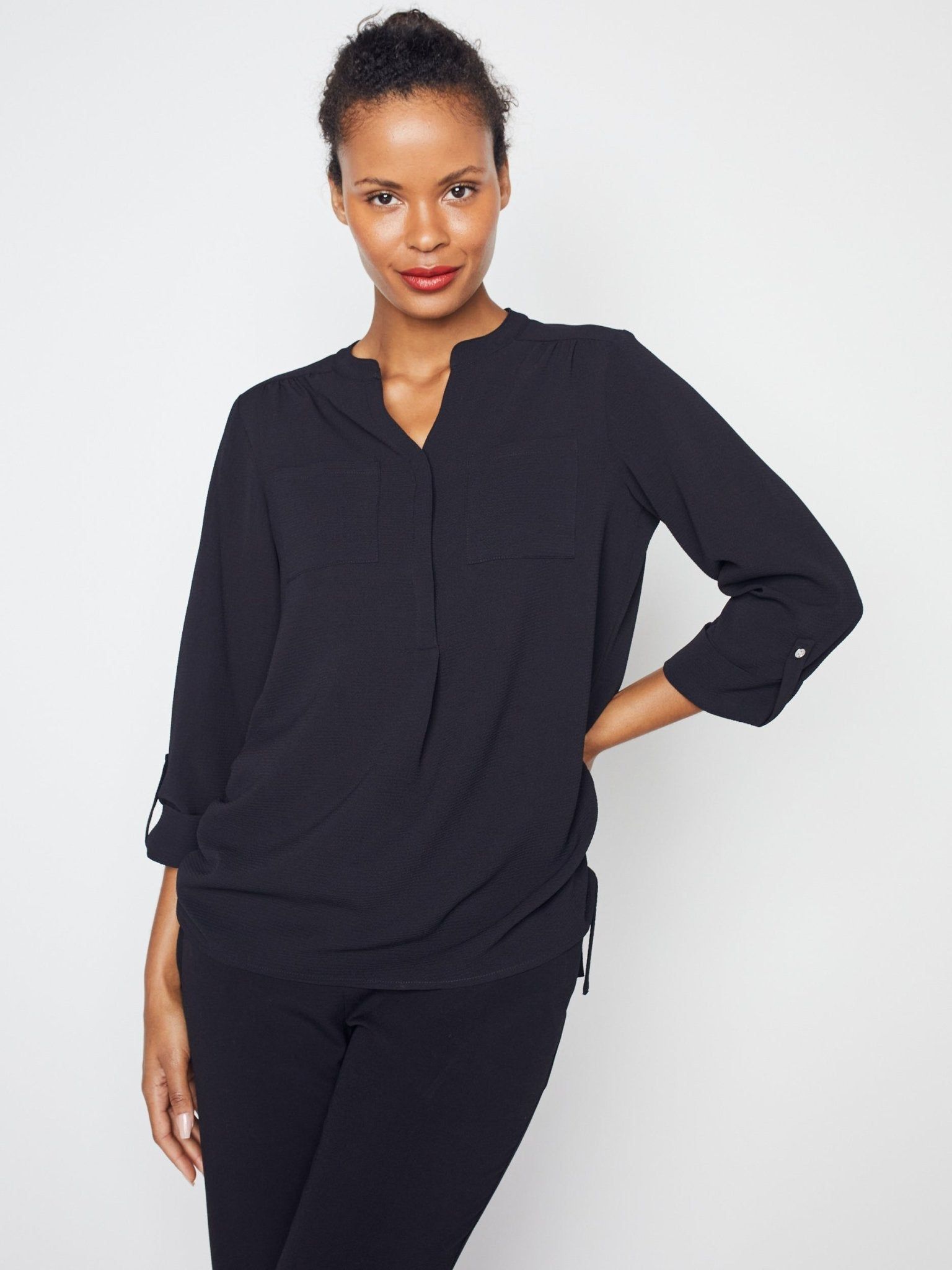Roz & Ali 3/4 Sleeve Side Tie Popover Blouse sold by Dress Barn