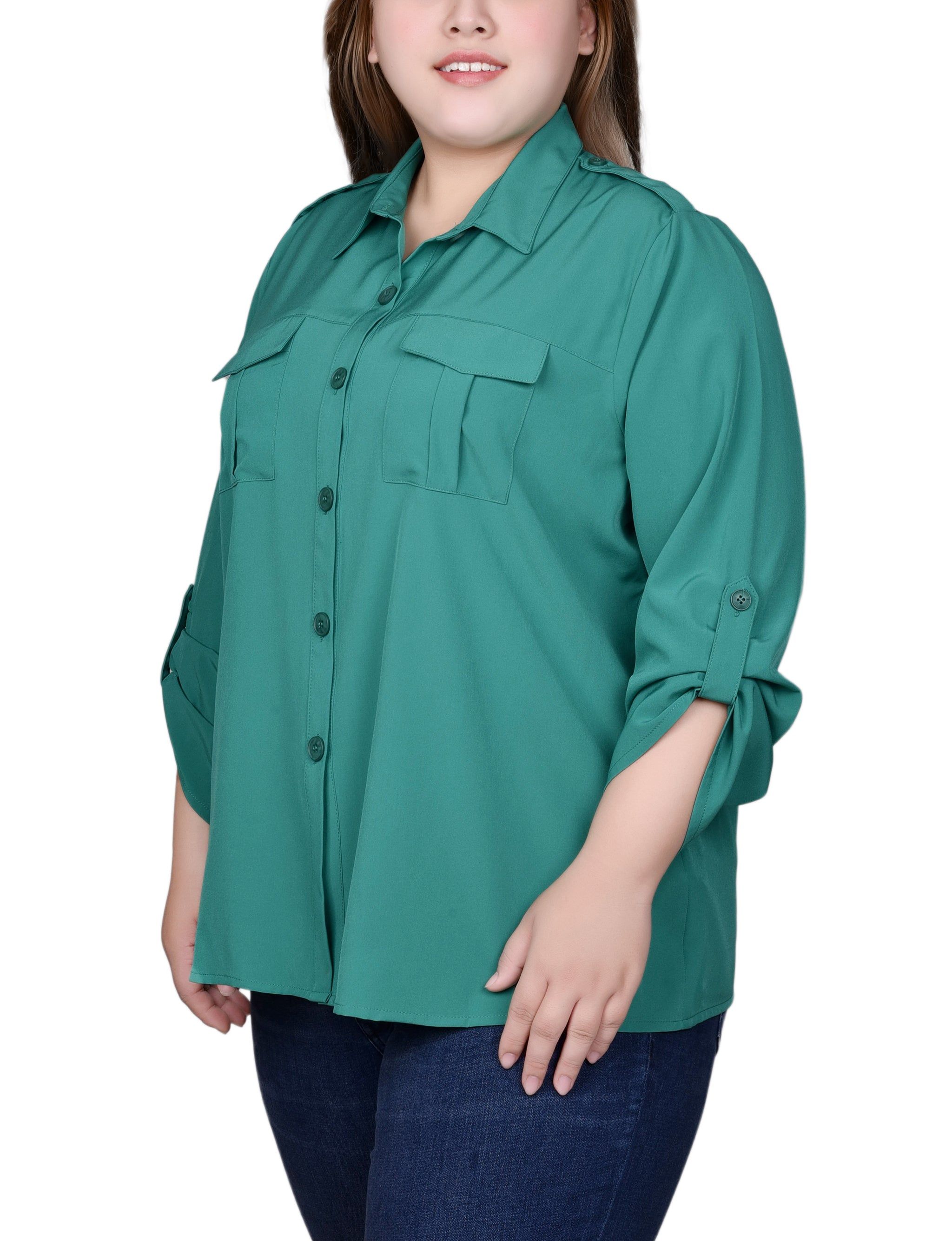 NY Collection 3/4 Sleeve Roll Tab Blouse - Plus sold by Dress Barn product image thumbnail 2