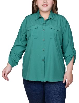 NY Collection 3/4 Sleeve Roll Tab Blouse - Plus sold by Dress Barn