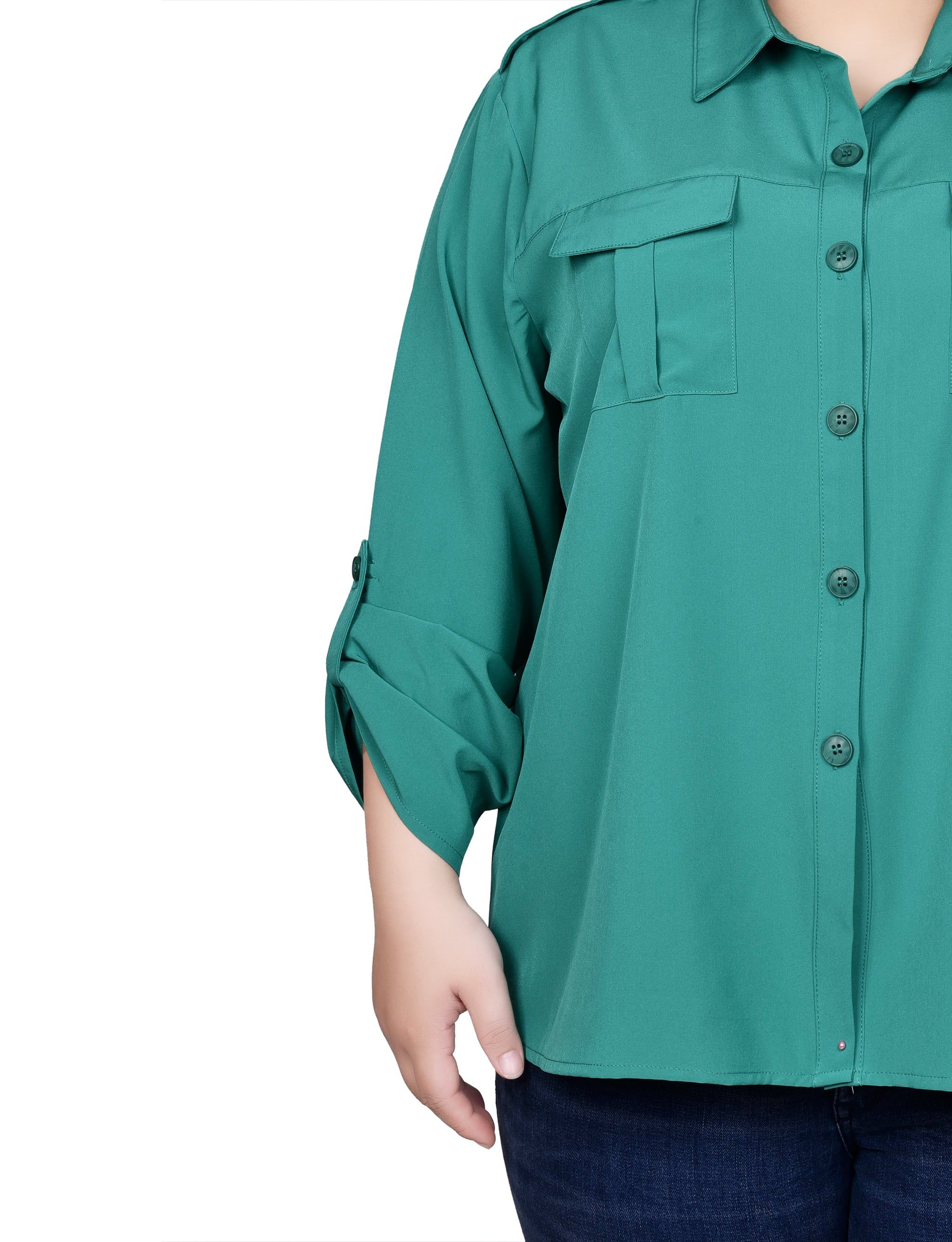 NY Collection 3/4 Sleeve Roll Tab Blouse - Plus sold by Dress Barn product image thumbnail 3