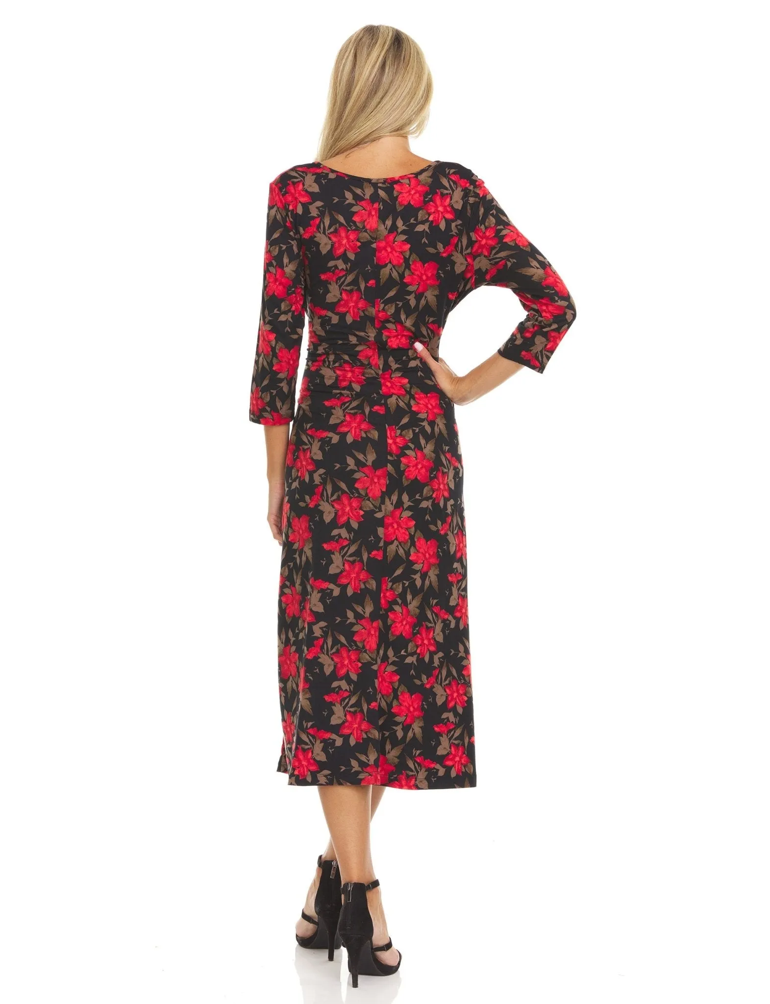 Three quarter sleeve crew printed A line midi dress with selt tie belt sold by Dress Barn product image thumbnail 3