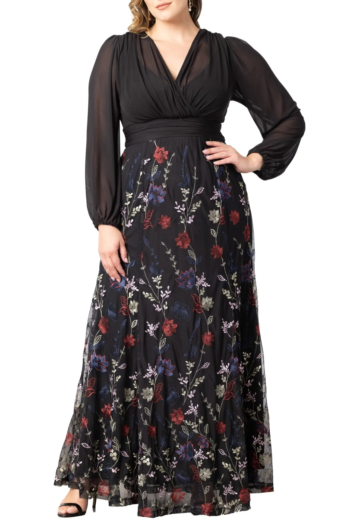 Isabella Embroidered Mesh Gown - Black - Plus sold by Dress Barn product image thumbnail 2