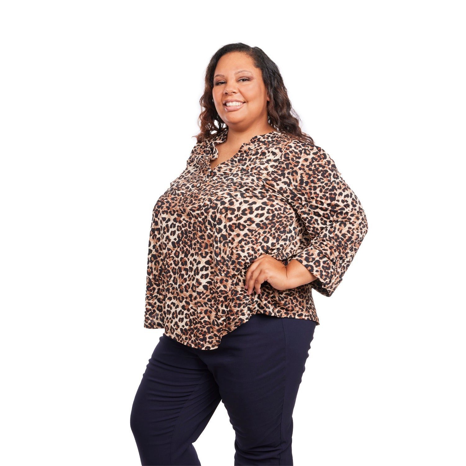 Cocomo Cheetah Print 3/4 Roll Tab Sleeve Popover - Plus sold by Dress Barn product image thumbnail 3