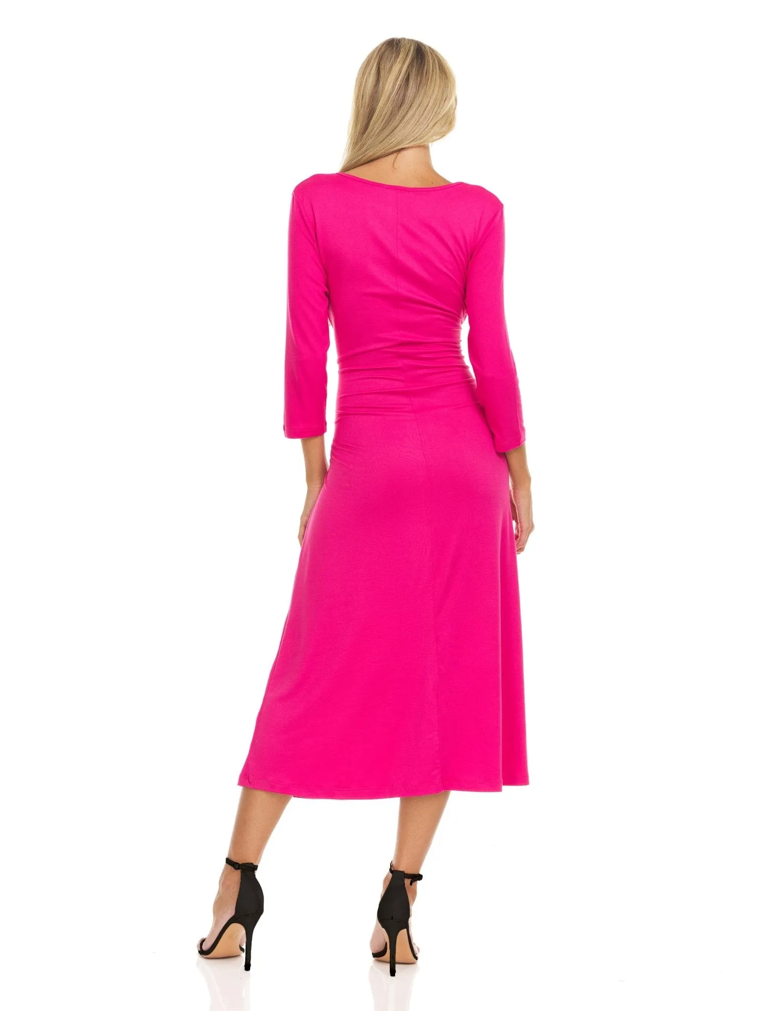 Three quarter sleeve crew neck printed A line midi dress with selt tie belt sold by Dress Barn product image thumbnail 3