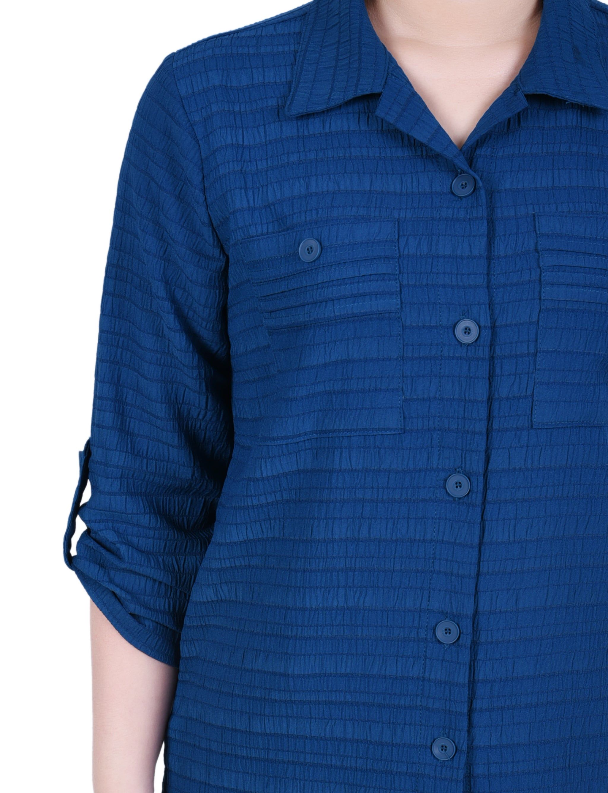 NY Collection Long Roll Tab Sleeve Jacquard Blouse sold by Dress Barn product image thumbnail 3