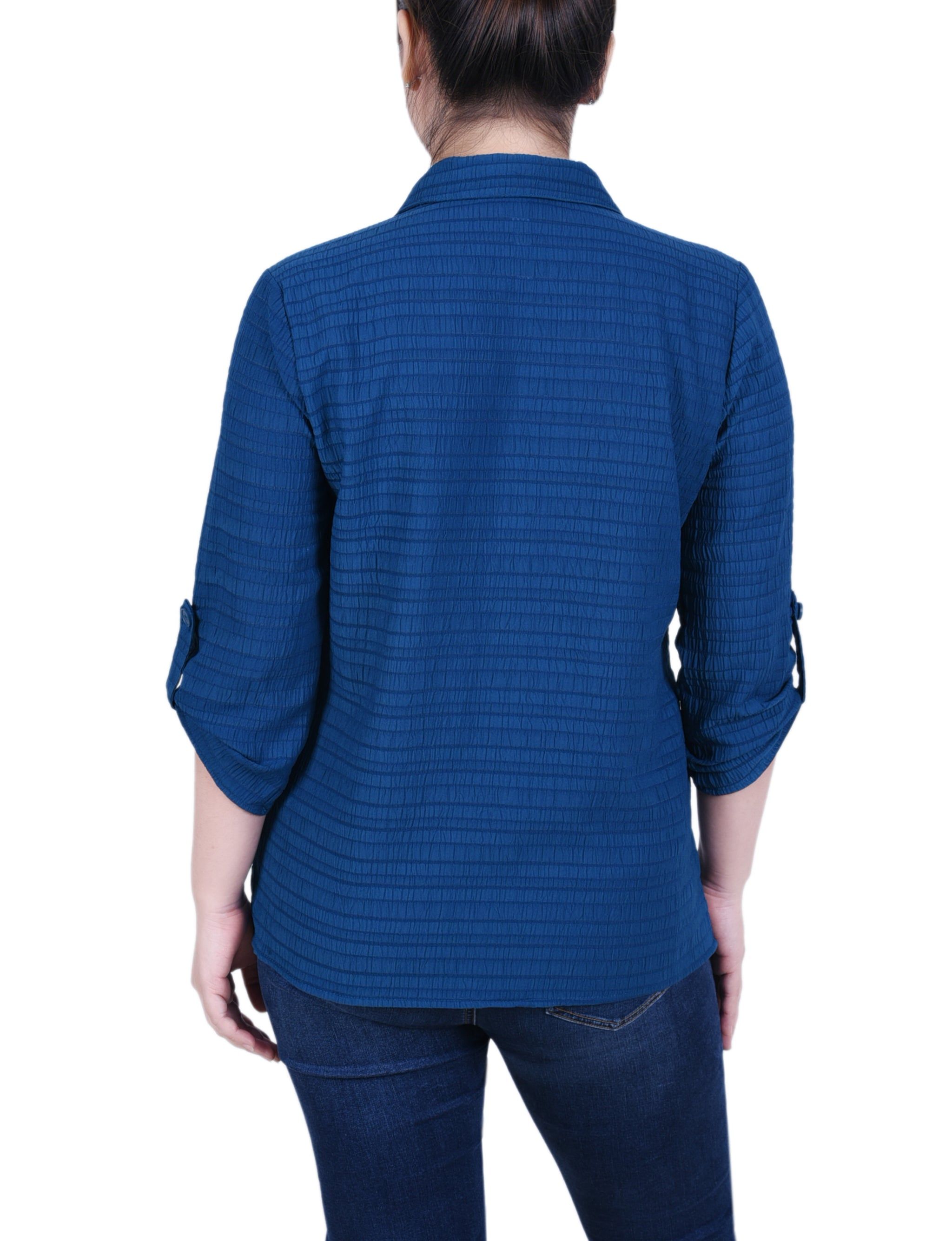 NY Collection Long Roll Tab Sleeve Jacquard Blouse sold by Dress Barn product image thumbnail 4