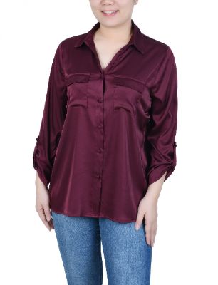 NY Collection 3/4 Sleeve Roll Tab Satin Blouse sold by Dress Barn