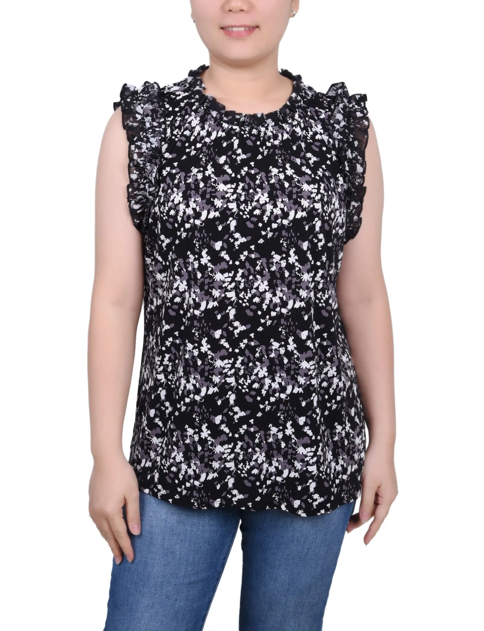 Sleeveless Crepe Top With Chiffon Ruffles - Petite sold by Dress Barn
