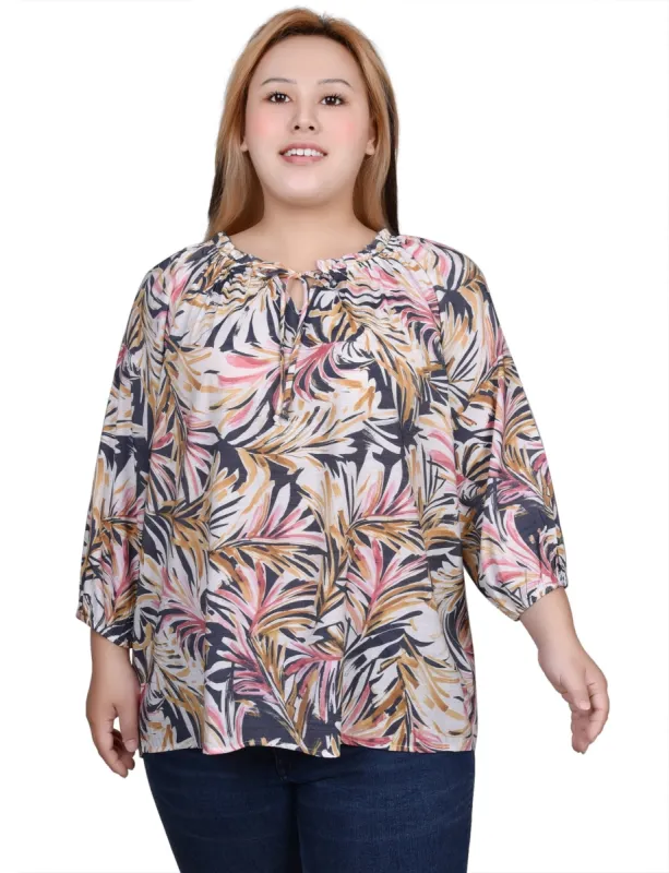 3/4 Length Sleeve Drawstring Neck Blouse - Plus sold by Dress Barn