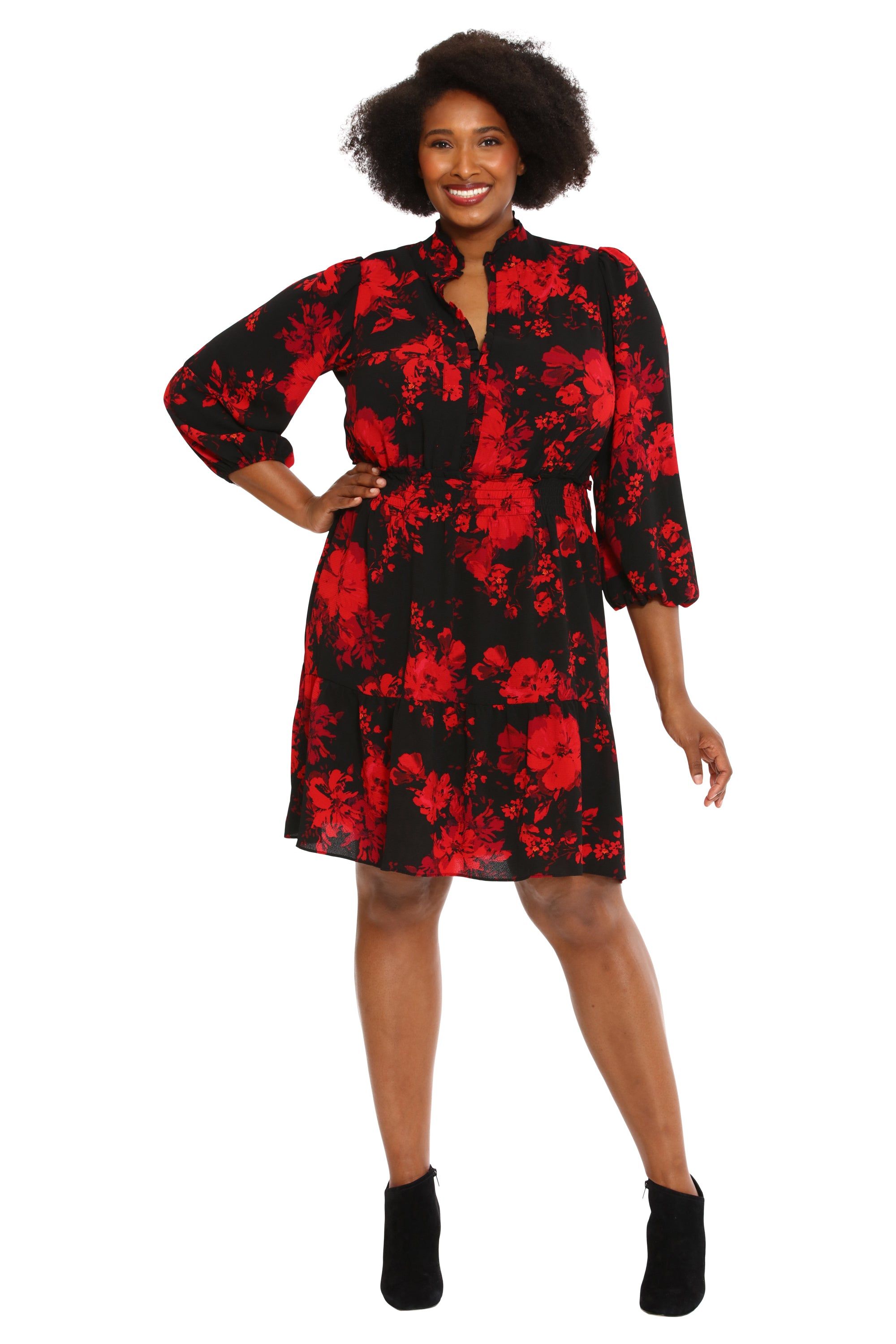 Floral Smocked Waist Ruffle Bodice Tiered Dress - Plus sold by Dress Barn