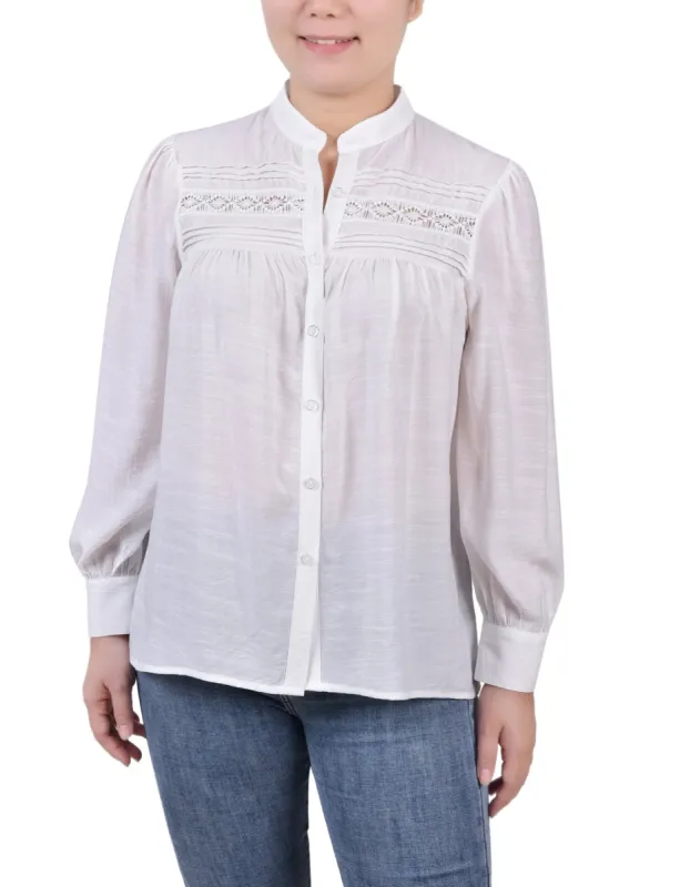 Long Sleeve Crochet Blouse - Petite sold by Dress Barn