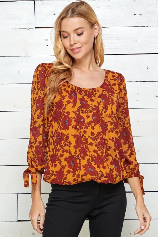 Roz & Ali 3/4 Tie Sleeve Floral Bubble Blouse sold by Dress Barn
