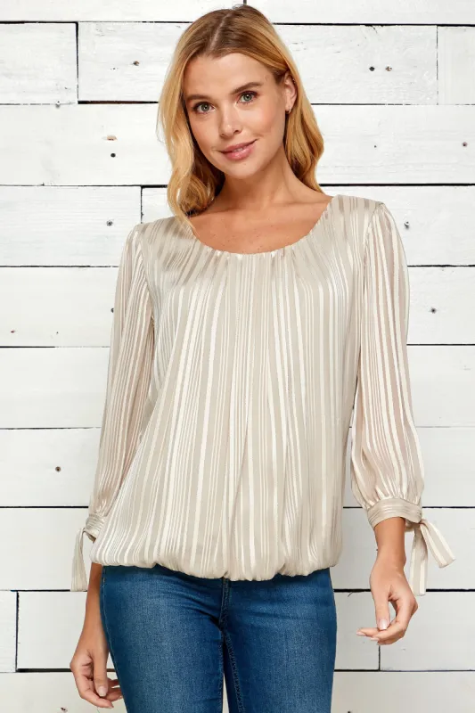 Roz & Ali 3/4 Tie Sleeve Silver Stripe Bubble Blouse sold by Dress Barn