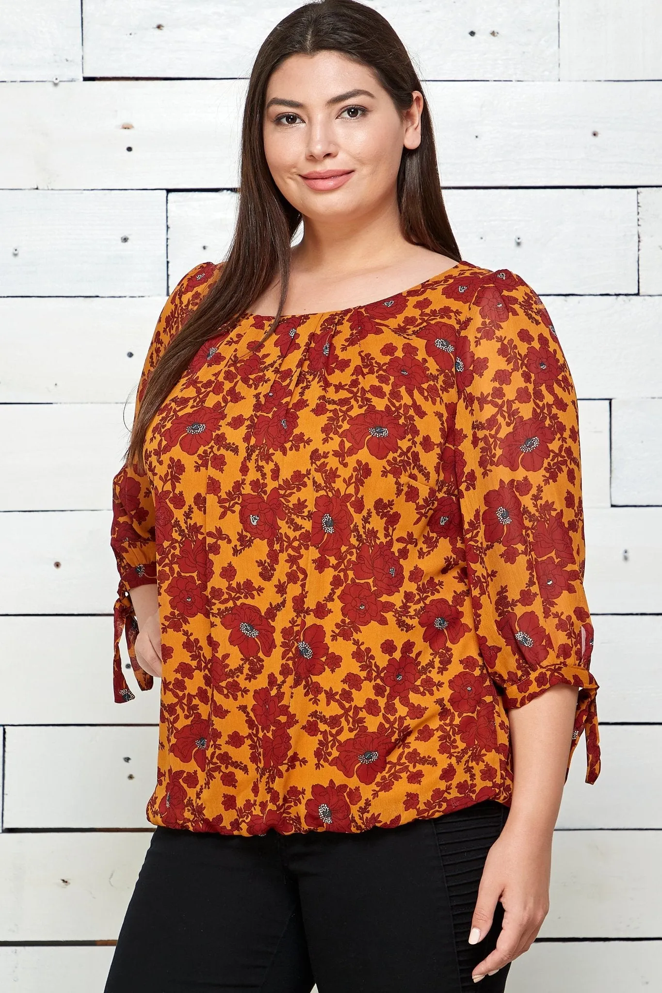Roz & Ali 3/4 Tie Sleeve Floral Bubble Blouse - Plus sold by Dress Barn product image thumbnail 3