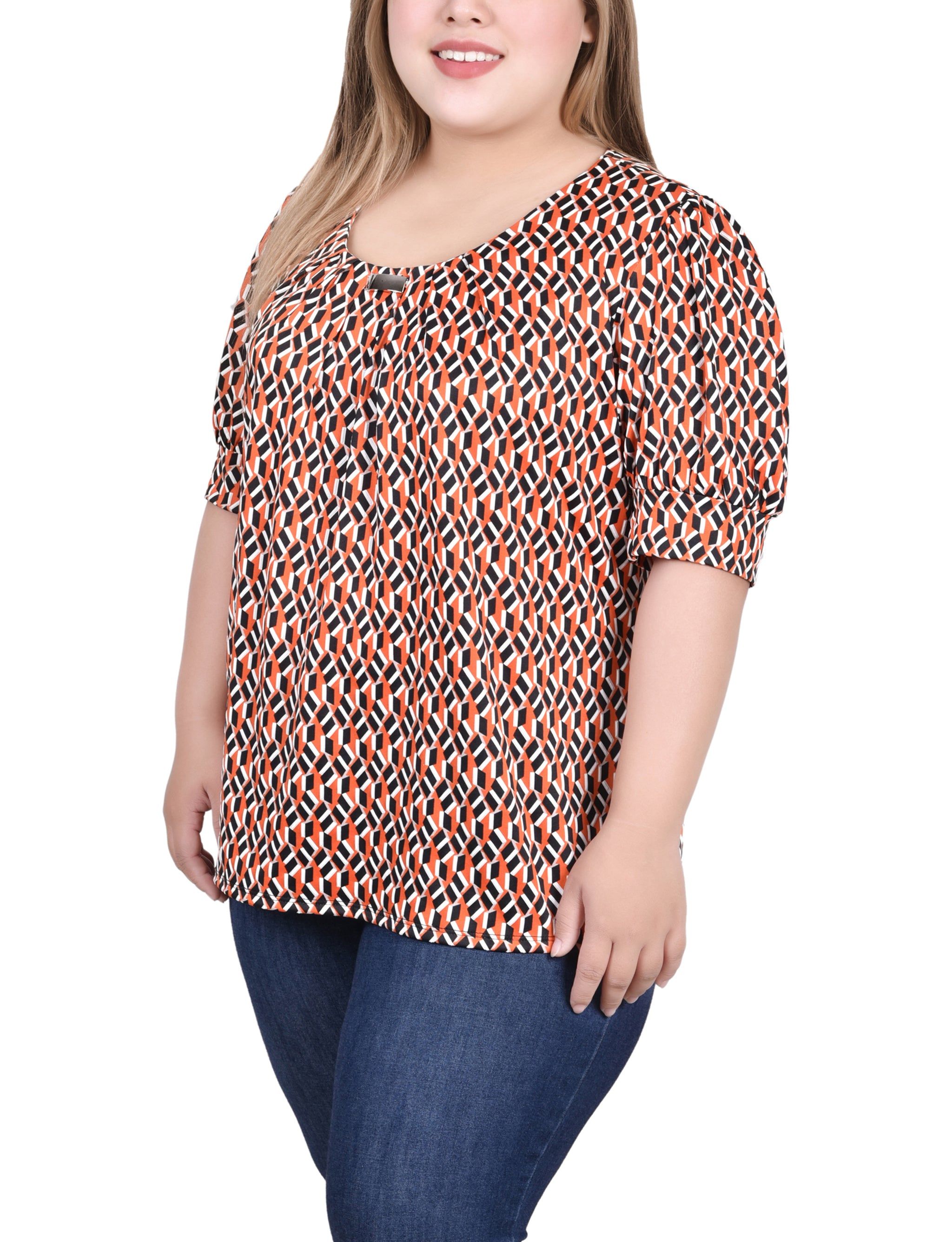 NY Collection Short Sleeve Balloon Top With Hardware - Plus sold by Dress Barn product image thumbnail 2