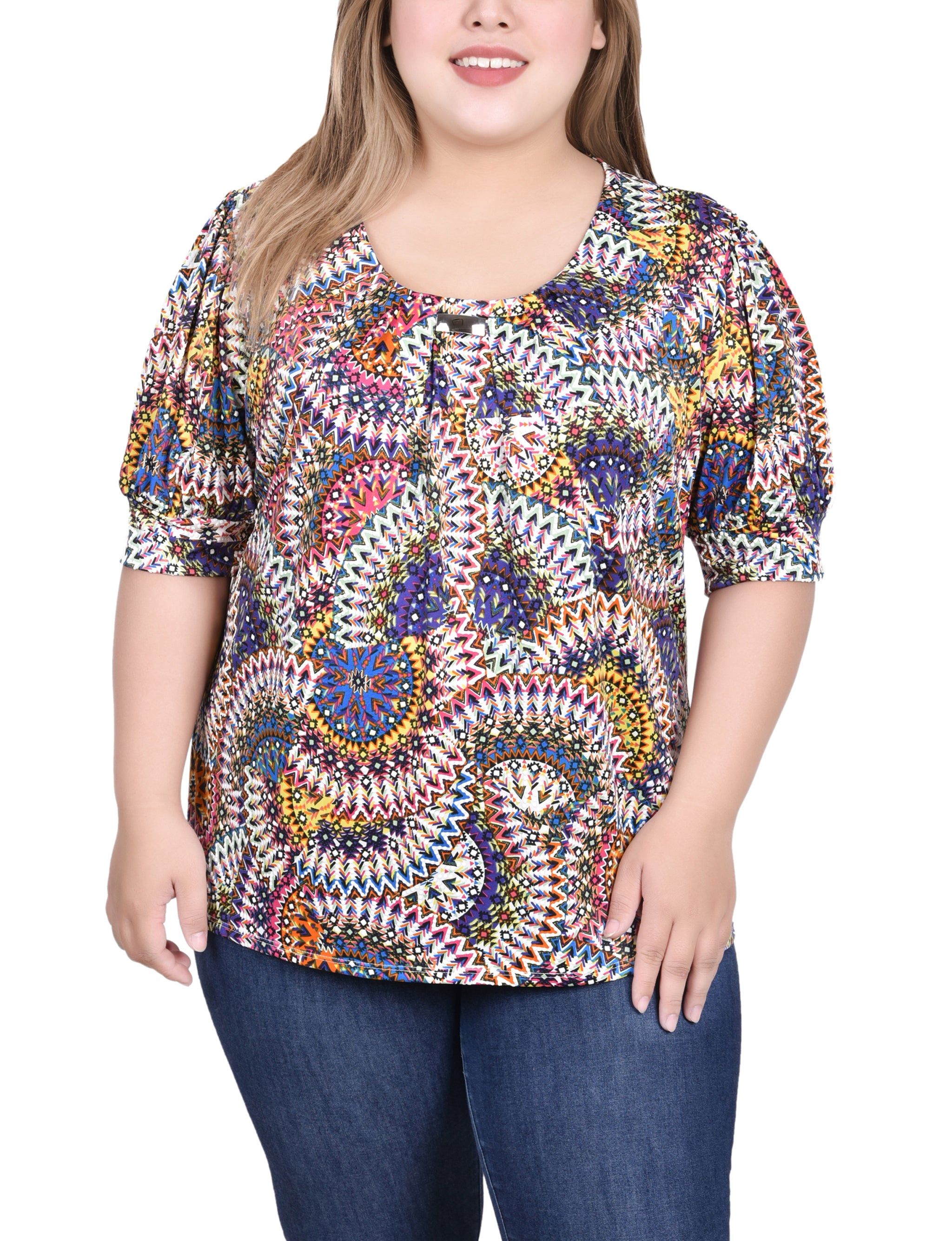 NY Collection Short Sleeve Balloon Top With Hardware - Plus sold by Dress Barn product image thumbnail 5