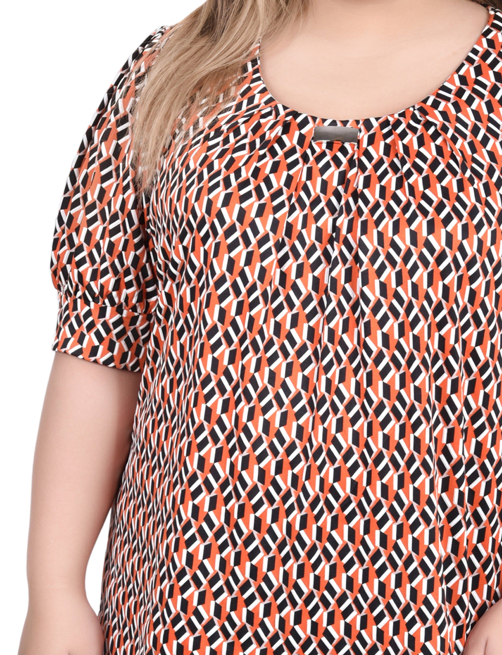 NY Collection Short Sleeve Balloon Top With Hardware - Plus sold by Dress Barn product image thumbnail 3