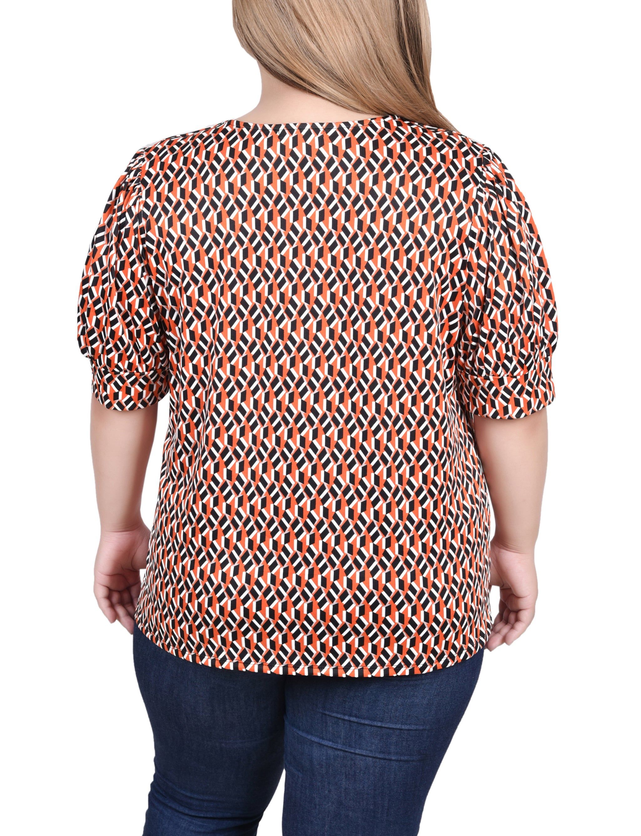 NY Collection Short Sleeve Balloon Top With Hardware - Plus sold by Dress Barn product image thumbnail 4