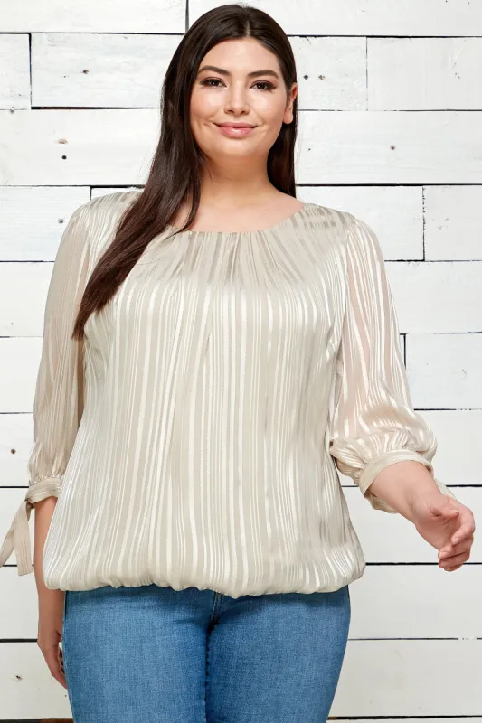 Roz & Ali Silver 3 Quarter Tie Sleeve Bubble Blouse - Plus sold by Dress Barn