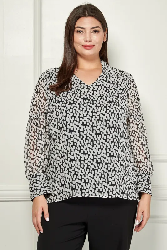 Sara Michelle Long Cuffed Sleeve Shirt Collar Lined Popover Blouse - Plus sold by Dress Barn