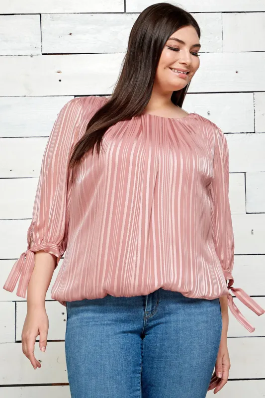 Roz & Ali Pink 3 Quarter Tie Sleeve Bubble Blouse - Plus sold by Dress Barn