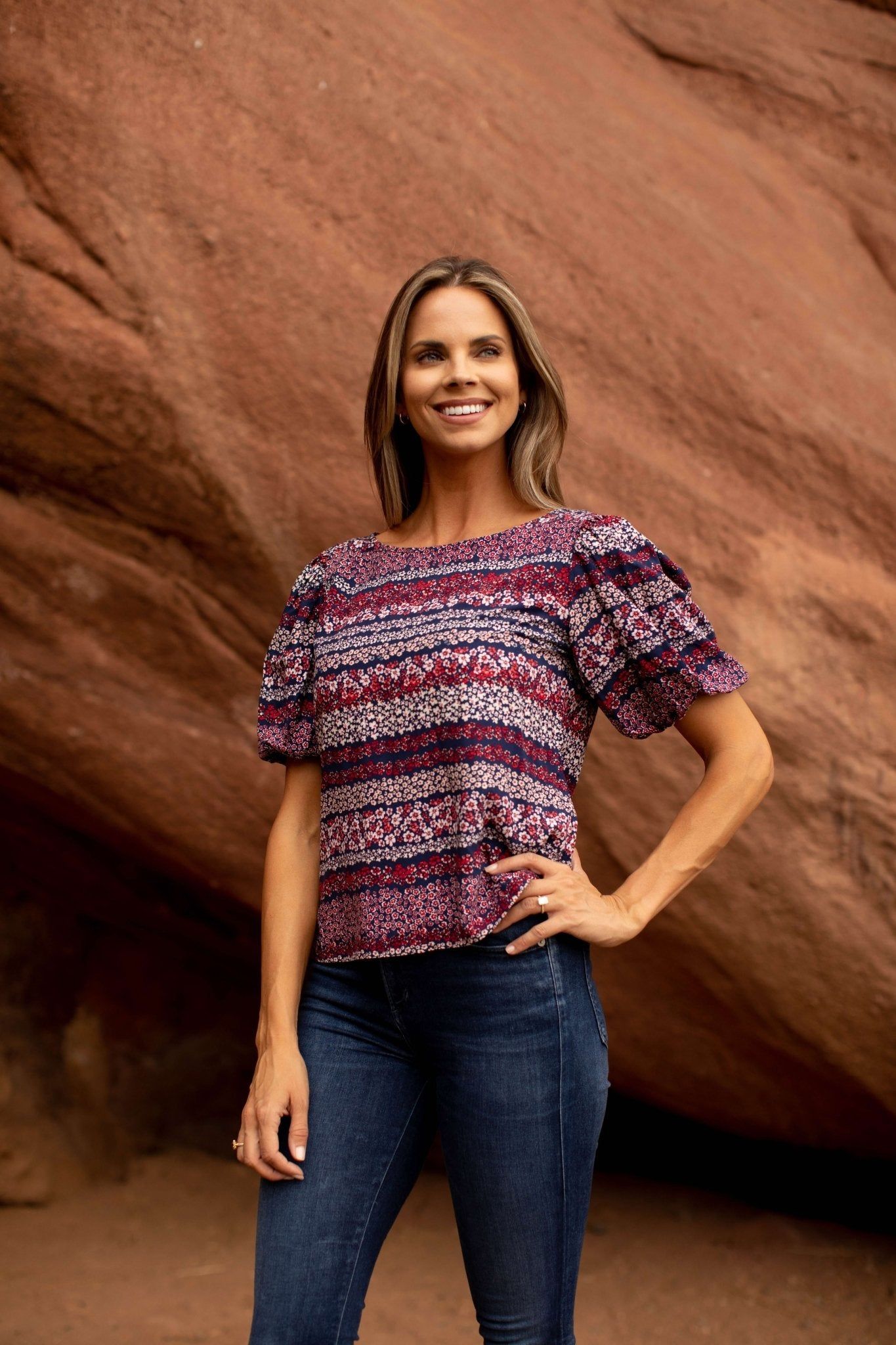 Westport Bubble Sleeve Keyhole Button Back Blouse sold by Dress Barn product image thumbnail 3