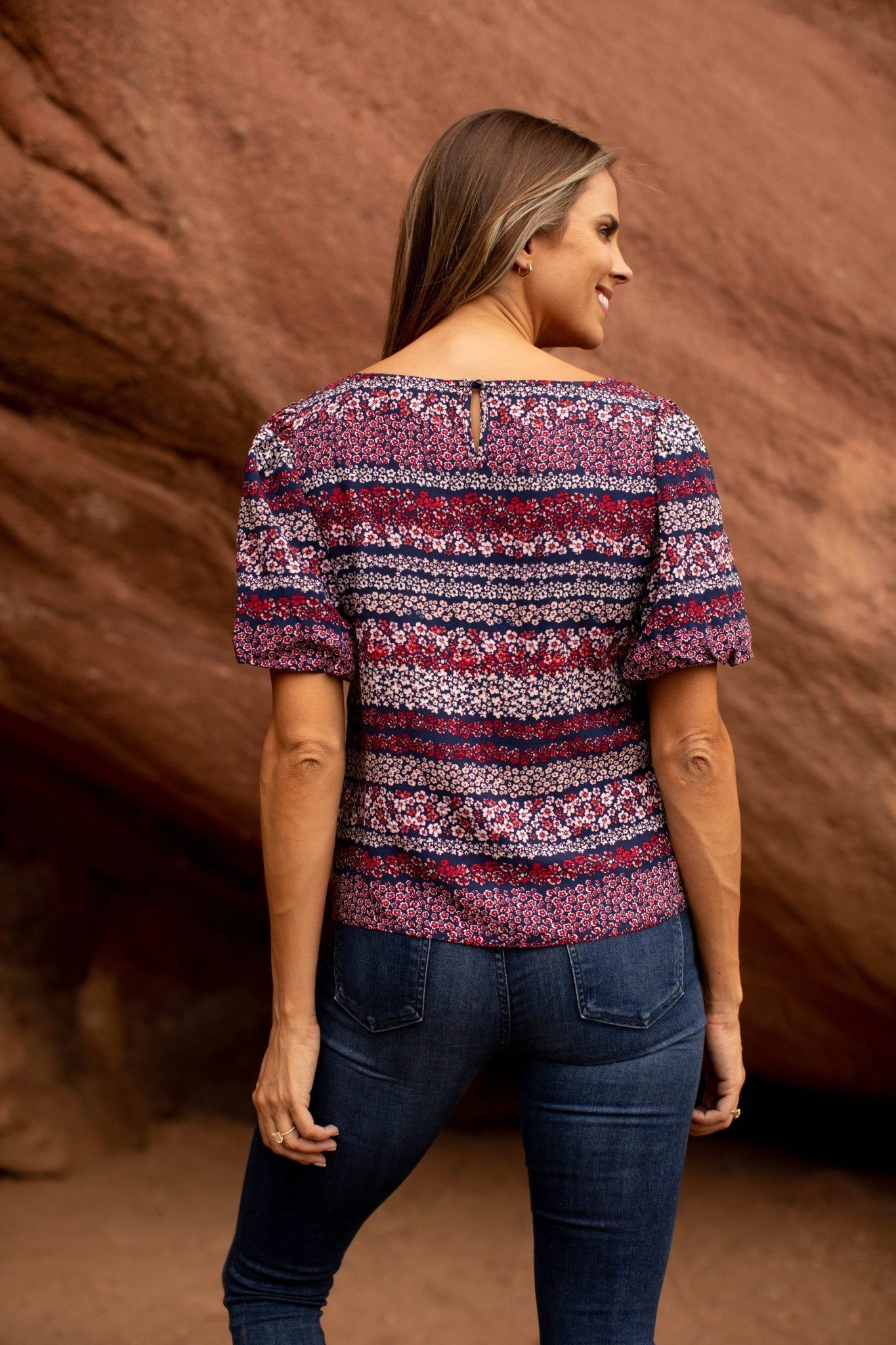 Westport Bubble Sleeve Keyhole Button Back Blouse sold by Dress Barn product image thumbnail 2