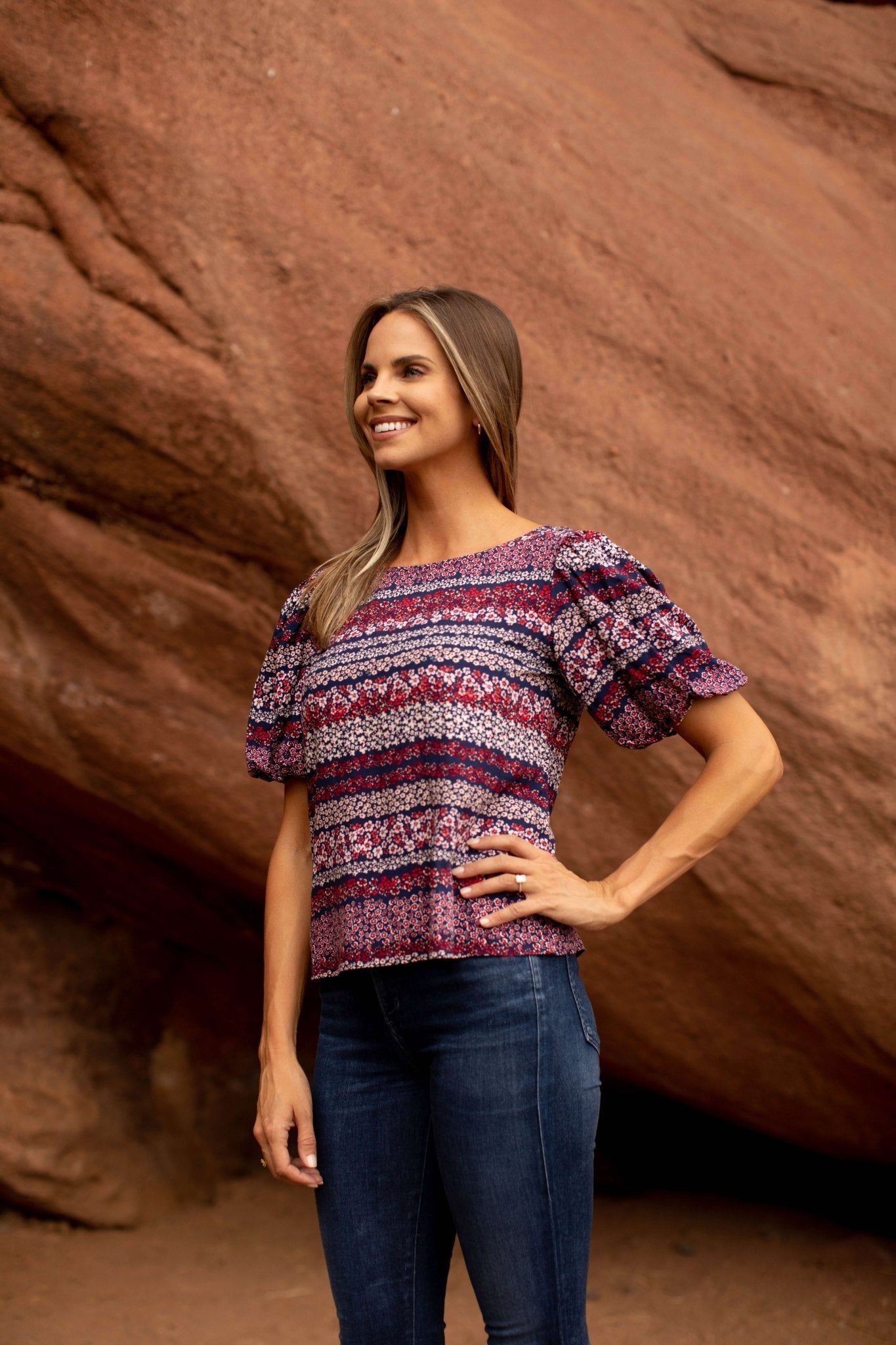 Westport Bubble Sleeve Keyhole Button Back Blouse sold by Dress Barn product image thumbnail 5