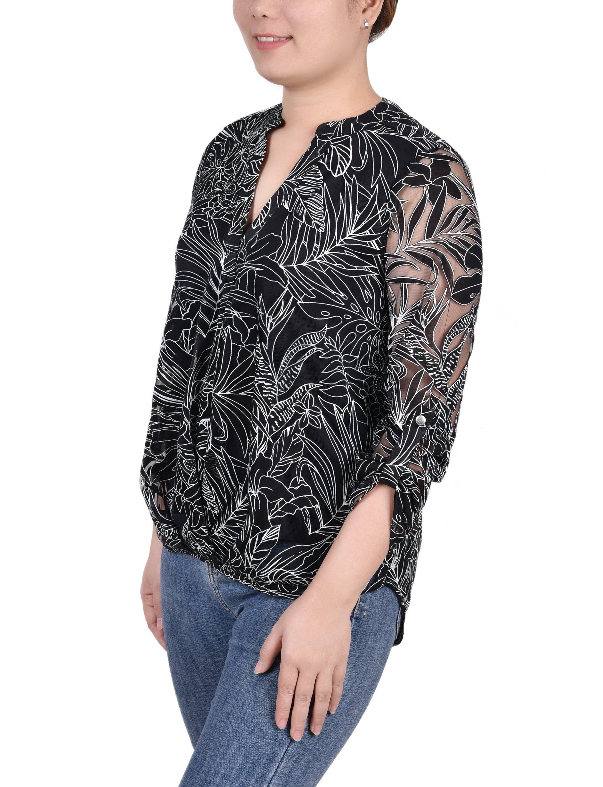 NY Collection Long Sleeve Burnout Y Neck Blouse sold by Dress Barn product image thumbnail 2