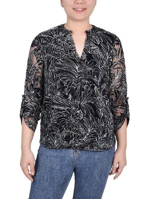 NY Collection Long Sleeve Burnout Y Neck Blouse sold by Dress Barn