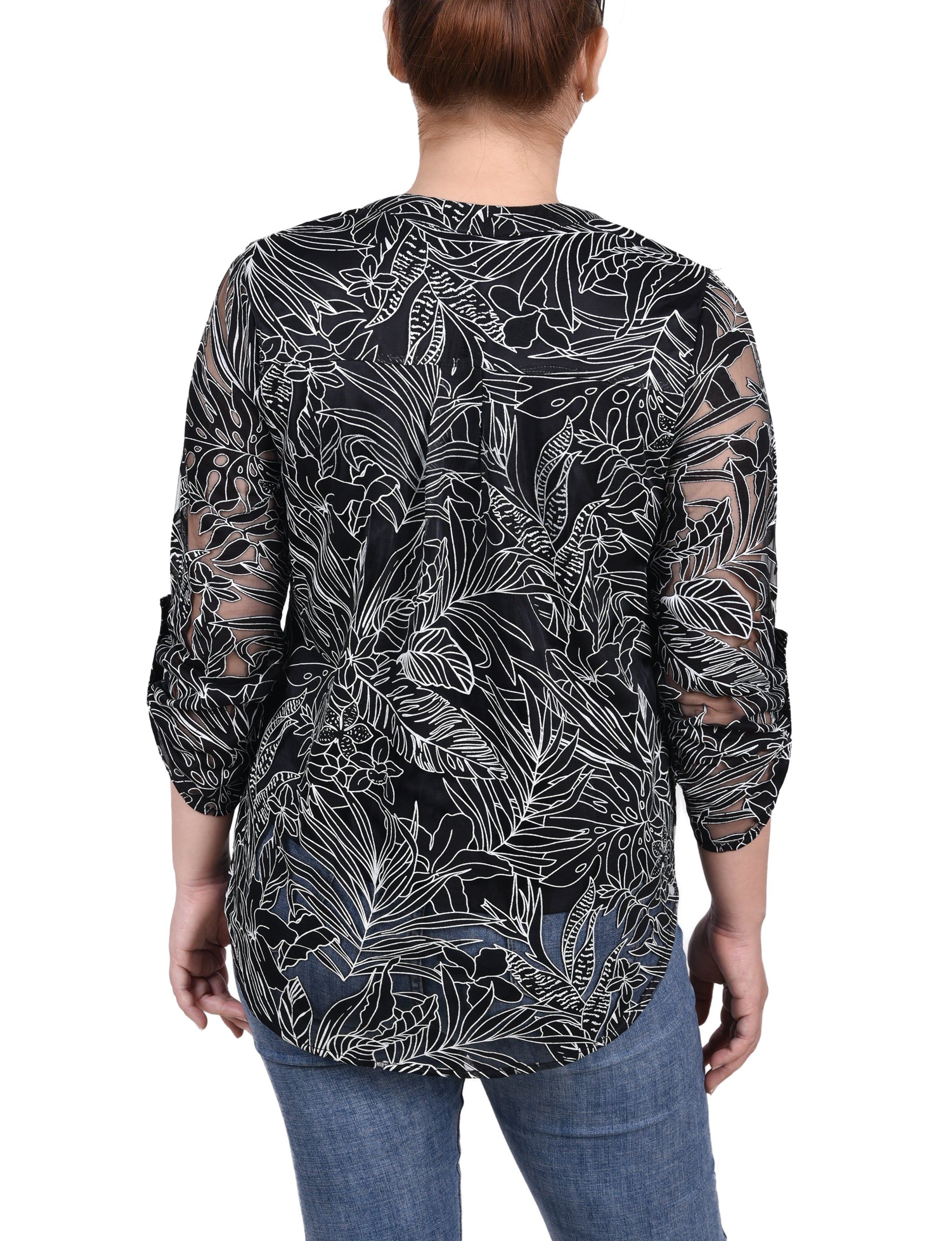 NY Collection Long Sleeve Burnout Y Neck Blouse sold by Dress Barn product image thumbnail 4