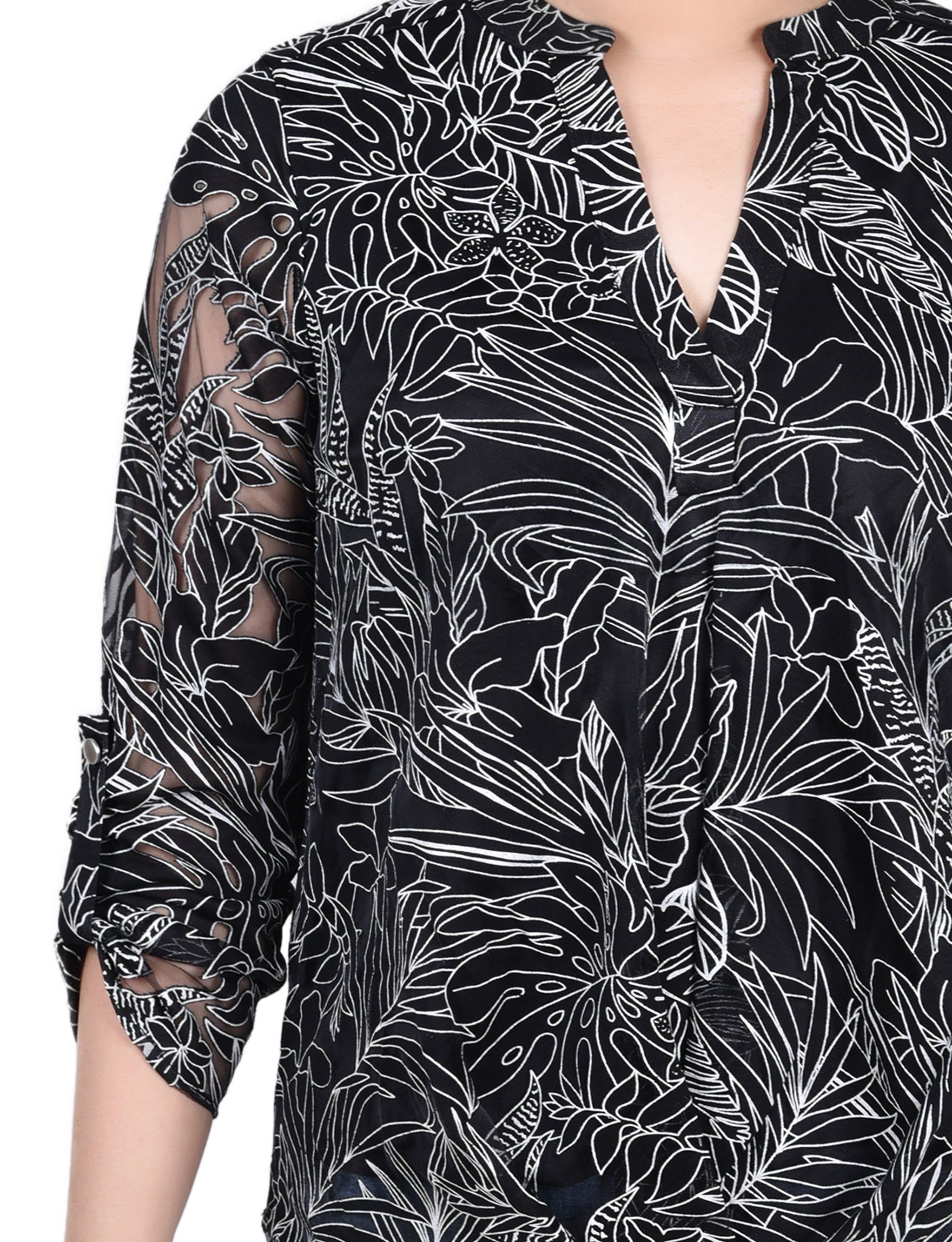 NY Collection Long Sleeve Burnout Y Neck Blouse sold by Dress Barn product image thumbnail 3